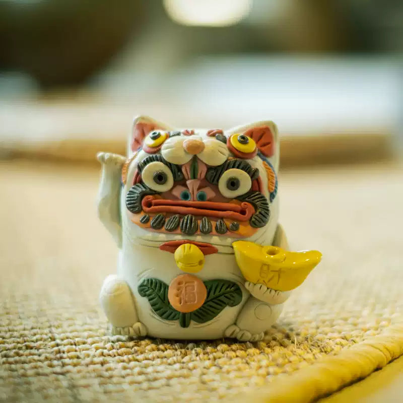 Handcrafted Jingdezhen Porcelain Lucky Cat – Stick Incense Holder & Tea Pet | Traditional Chinese Gift