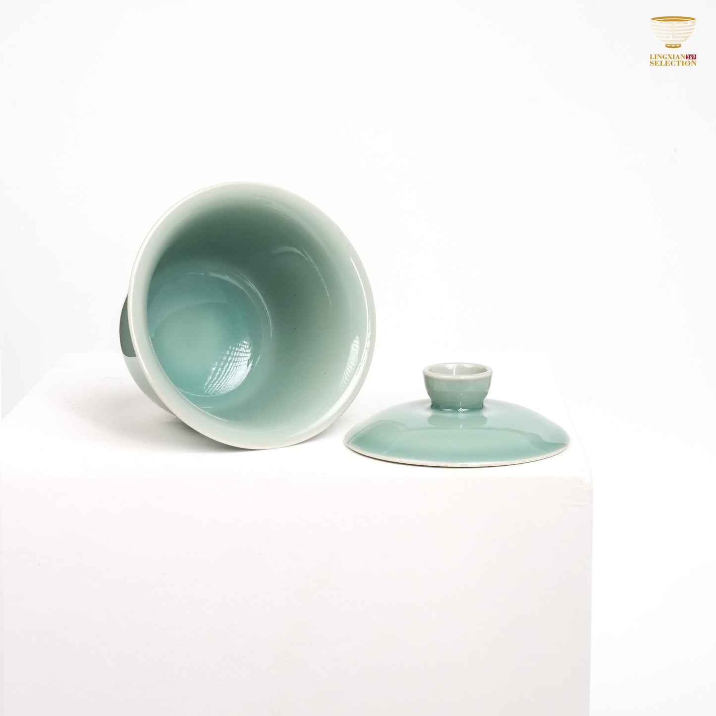 Jin Hongyang · Celadon Pink Blue Tea Set (3-Piece)|One Gaiwan & Two Cups · High-Fired Porcelain · Elegant Gift Box · Ideal for Gongfu Brewing