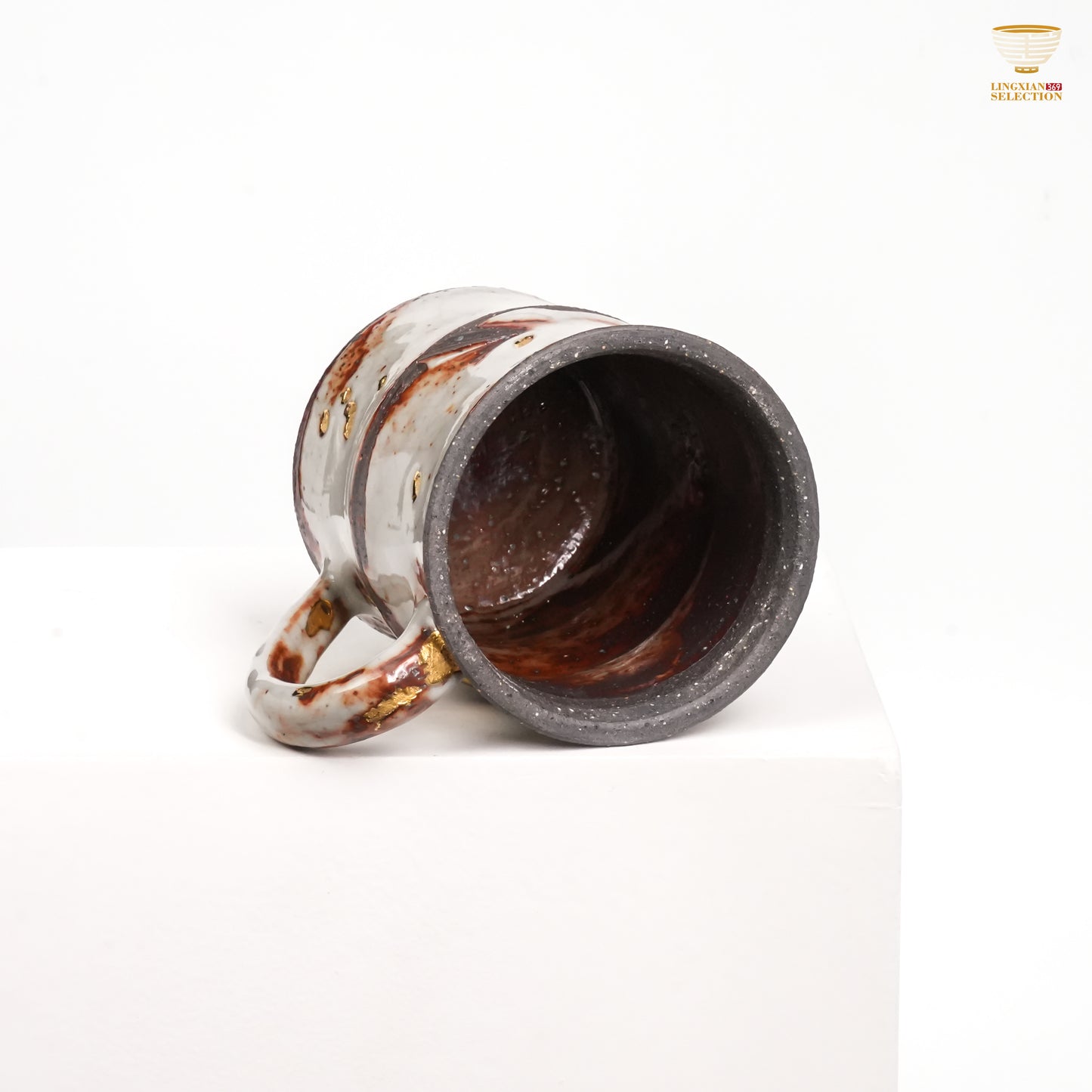 Gao Yue · Shino Ware Panda Bamboo-Form Mug | Handmade Ceramic with Crackle Glaze & Gold Accents | Collectible Oriental Teaware Gift