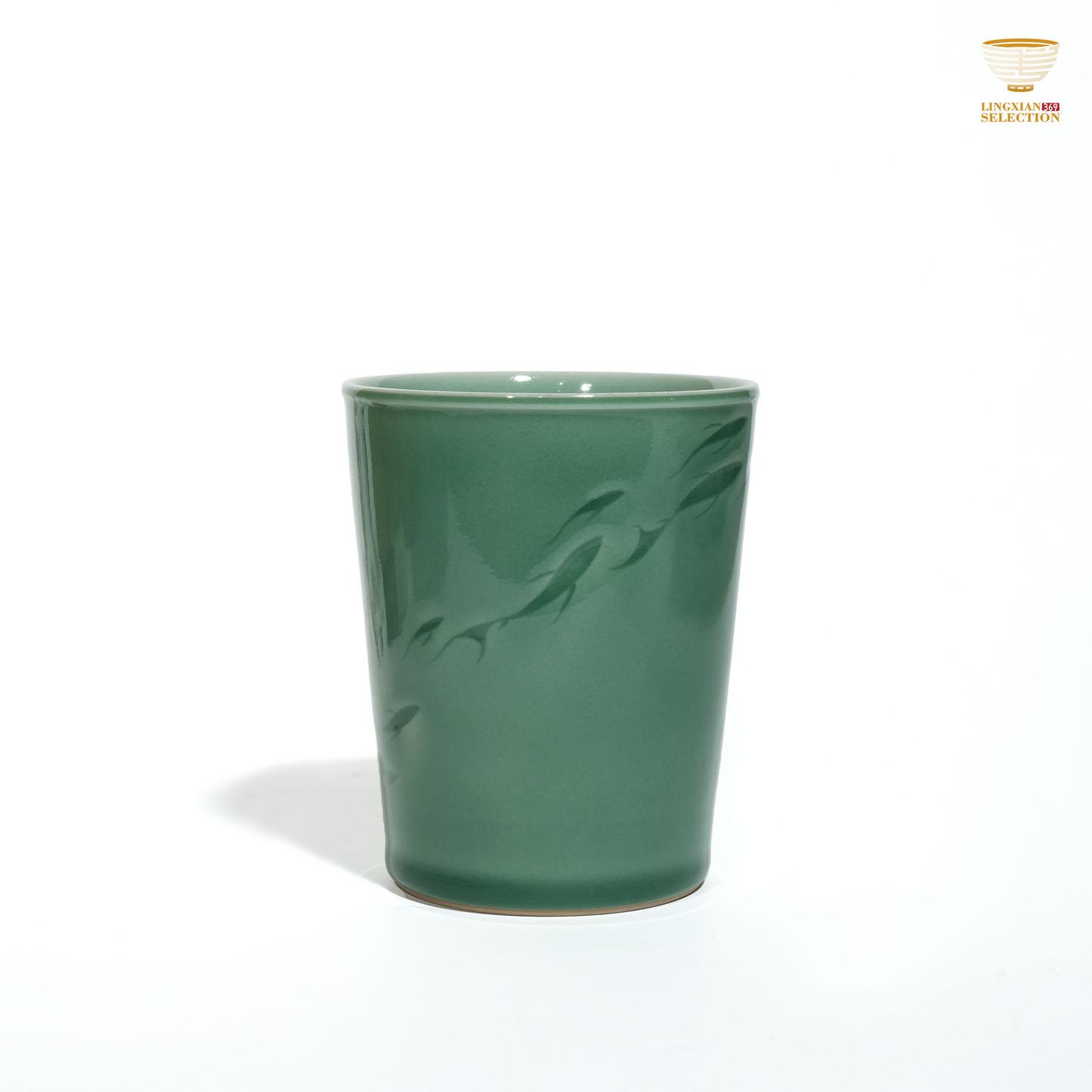 Liao Xinliang Big Fish & Begonia Plum-Green and Autumn Water Cola Cup | Celadon Art Ceramic Cup | Handmade · Symbol of Abundance & Prosperity