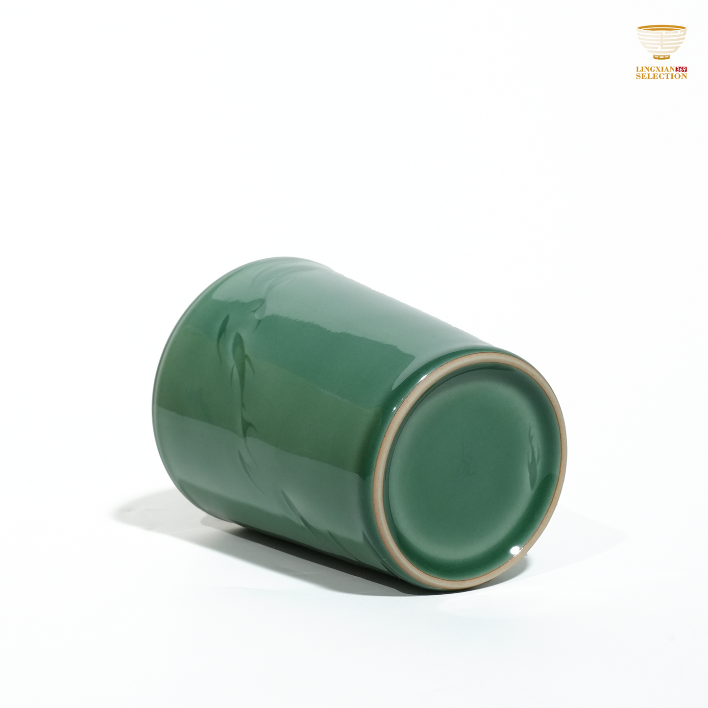 Liao Xinliang Big Fish & Begonia Plum-Green and Autumn Water Cola Cup | Celadon Art Ceramic Cup | Handmade · Symbol of Abundance & Prosperity