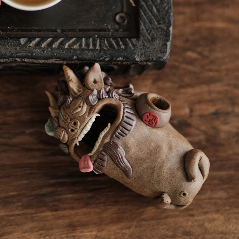 “Thousand-Day Wine” Pixiu – Backflow Incense Burner & Stick Holder | Creative Tea Pet for Gongfu Tea | Traditional Chinese Gift