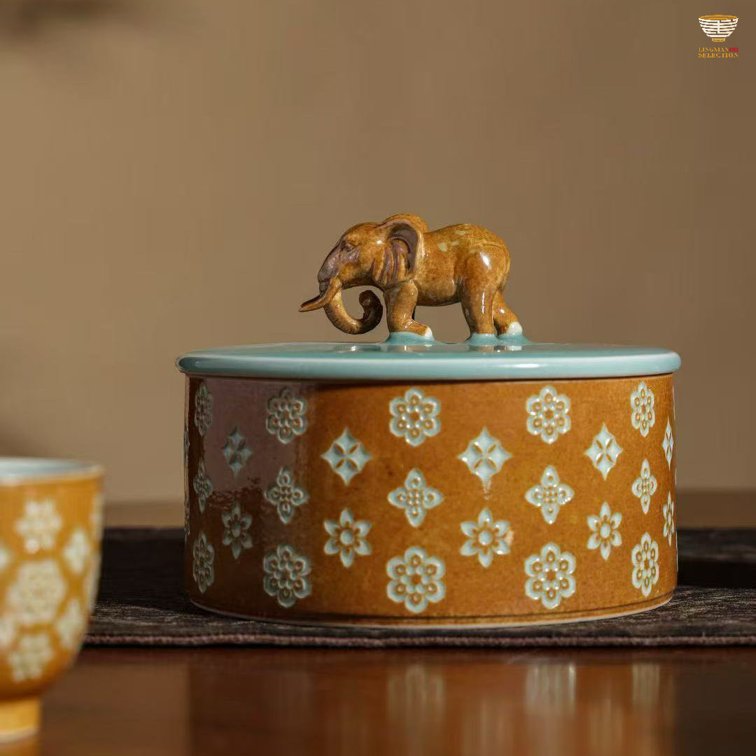 Lei Huixian · Gray Glaze Floral Tea Set | 1 Teapot, 1 Tea Caddy & 6 Cups | Handmade Ceramic Gongfu Set · Vintage Elegance · Perfect Tea Gift