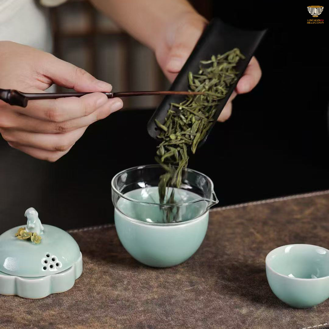 Lei Huixian · Mid-Autumn Tea Set | Celadon Cups ,Sahring cup,Lid-holder & Tea Jar with Gift Box · Elegant Handmade Ceramic Set for Festive Tea Ceremony & Gifting