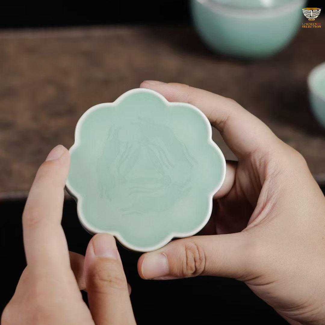 Lei Huixian · Mid-Autumn Tea Set | Celadon Cups ,Sahring cup,Lid-holder & Tea Jar with Gift Box · Elegant Handmade Ceramic Set for Festive Tea Ceremony & Gifting