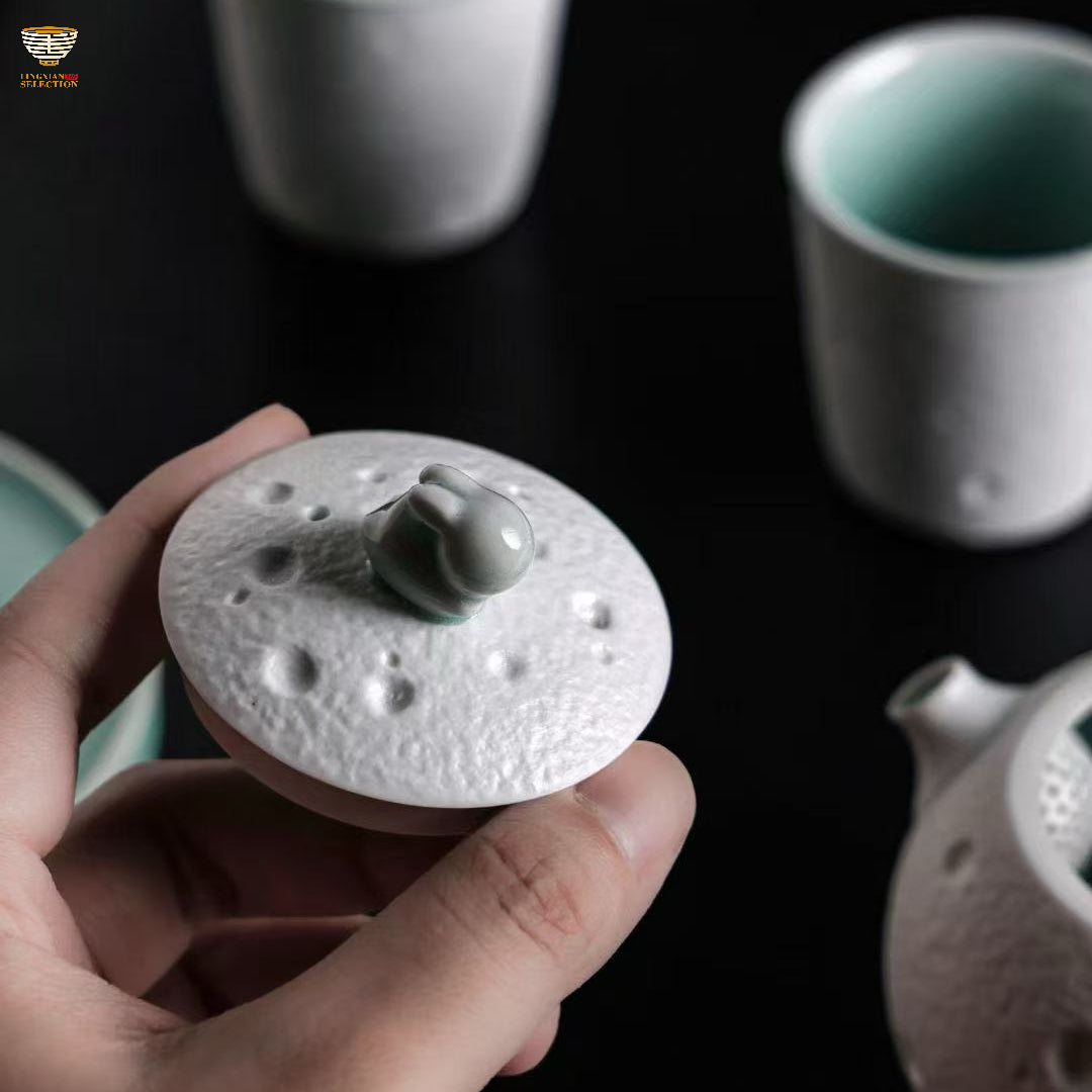 Wu Junjie · “Moon Gazing” Tea Set | Handmade Celadon Teapot & Cups Gift Box · Elegant Gongfu Teaware · Perfect for Gifting