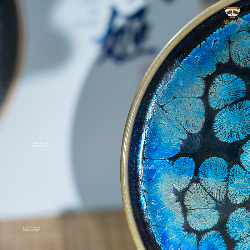 【Blue Elf Plate - Master Chen Huizhong's representative works】 Jianzhan Tea Cup – Handmade Tenmoku Glaze, Blue Crystal Dragon Scale Pattern, Traditional Chinese Ceramic Gift for Gongfu Tea Lovers, Collectible with Gift Box