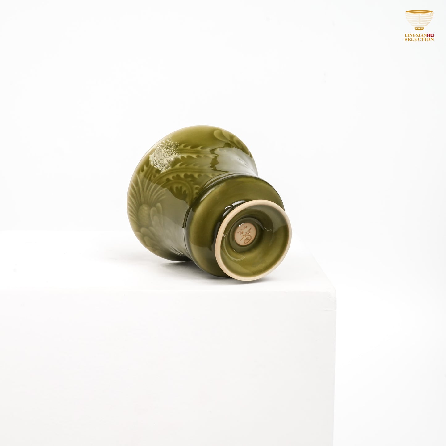 Jin Hongyang · Celadon Plum-Green Dragon & Phoenix Cup Set|Imperial-Glazed Elegance · Auspicious Relief Carving · Paired Harmony · A Refined Gift for Couples