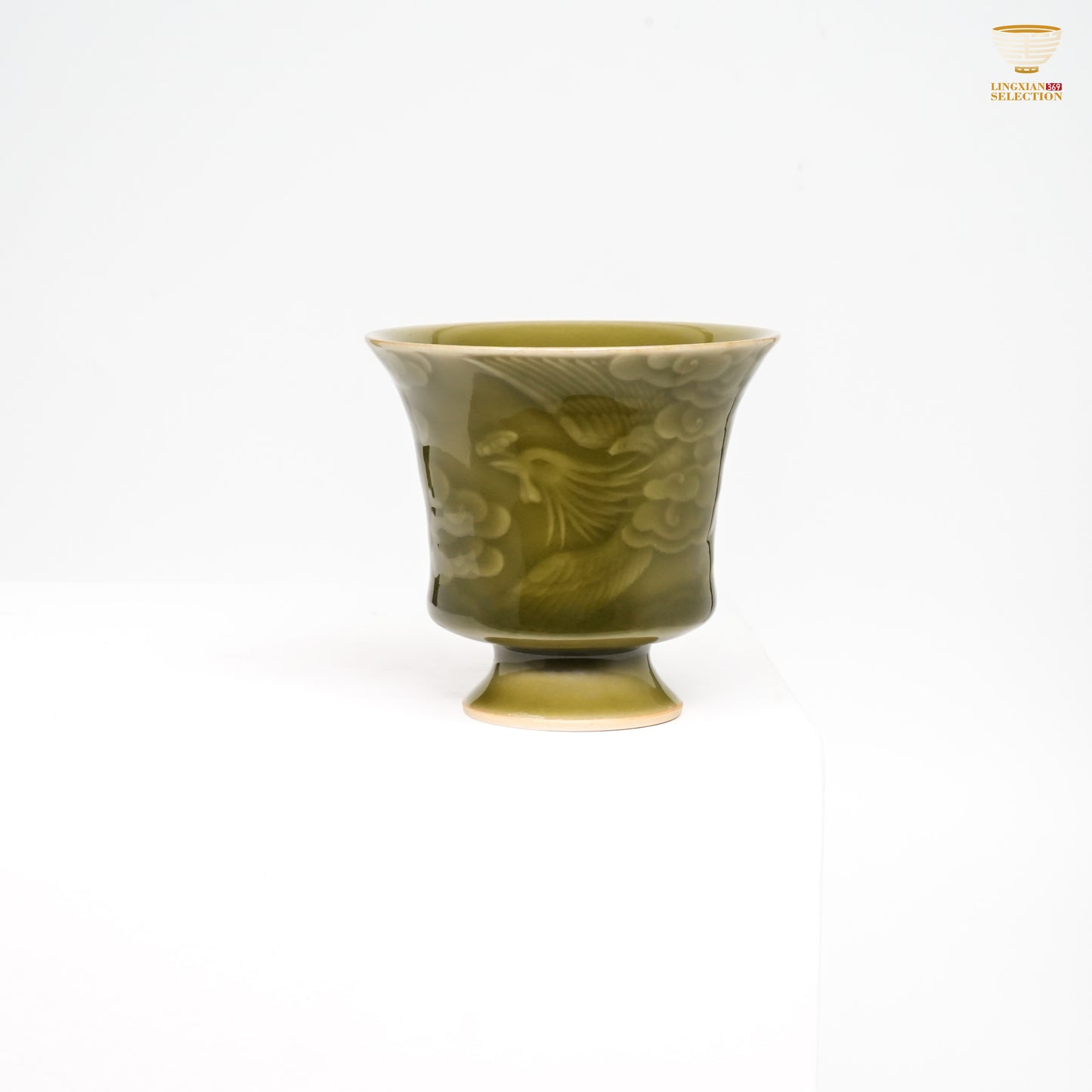 Jin Hongyang · Celadon Plum-Green Dragon & Phoenix Cup Set|Imperial-Glazed Elegance · Auspicious Relief Carving · Paired Harmony · A Refined Gift for Couples