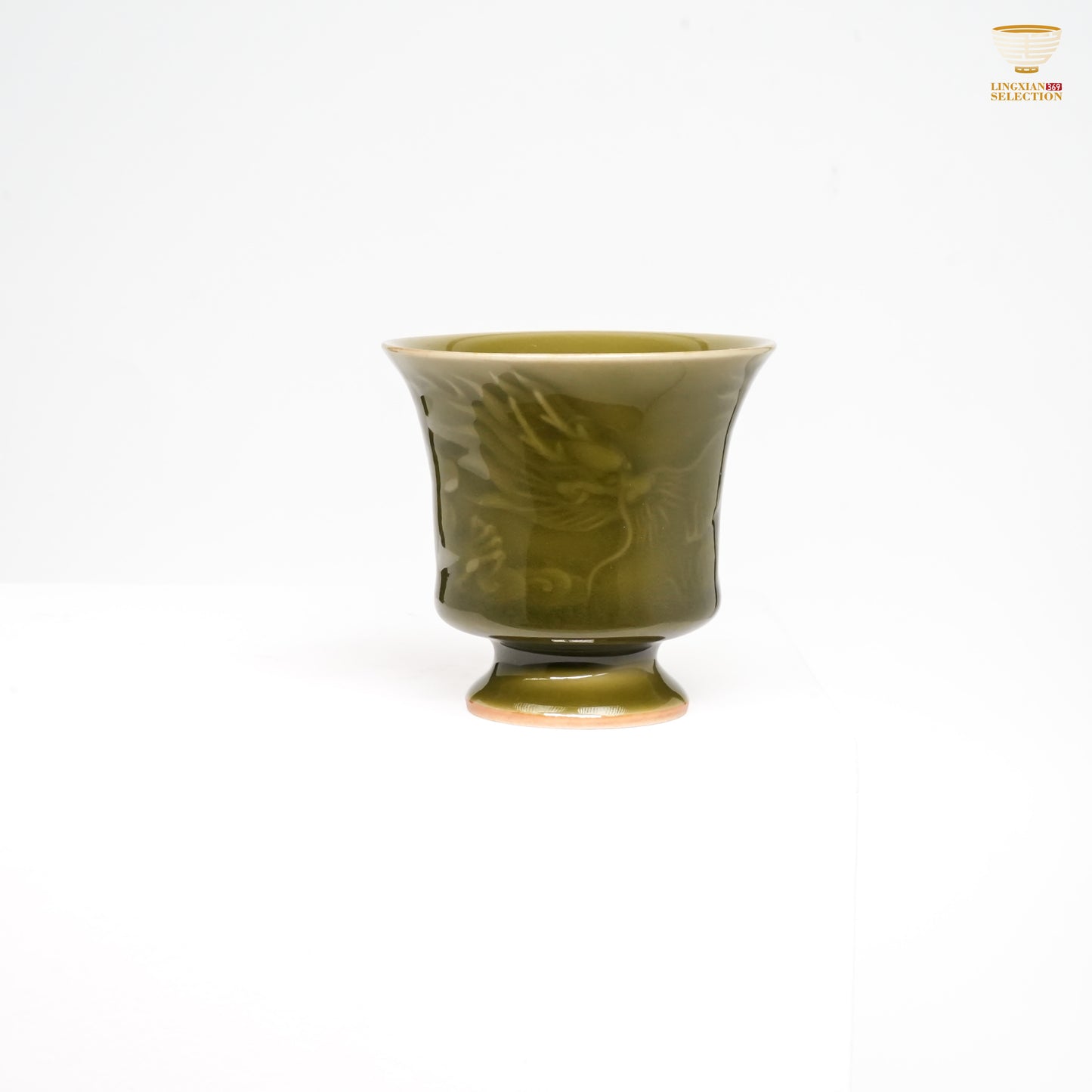 Jin Hongyang · Celadon Plum-Green Dragon & Phoenix Cup Set|Imperial-Glazed Elegance · Auspicious Relief Carving · Paired Harmony · A Refined Gift for Couples