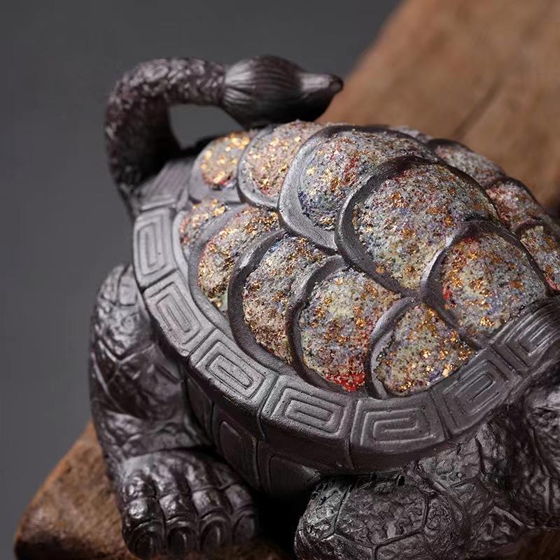 Handcrafted Aged Rock-Mineral Dragon Turtle Tea Pet|Rock Mineral Finish|Feng Shui Wealth & Protection Decor|Gongfu Tea Table Ornament