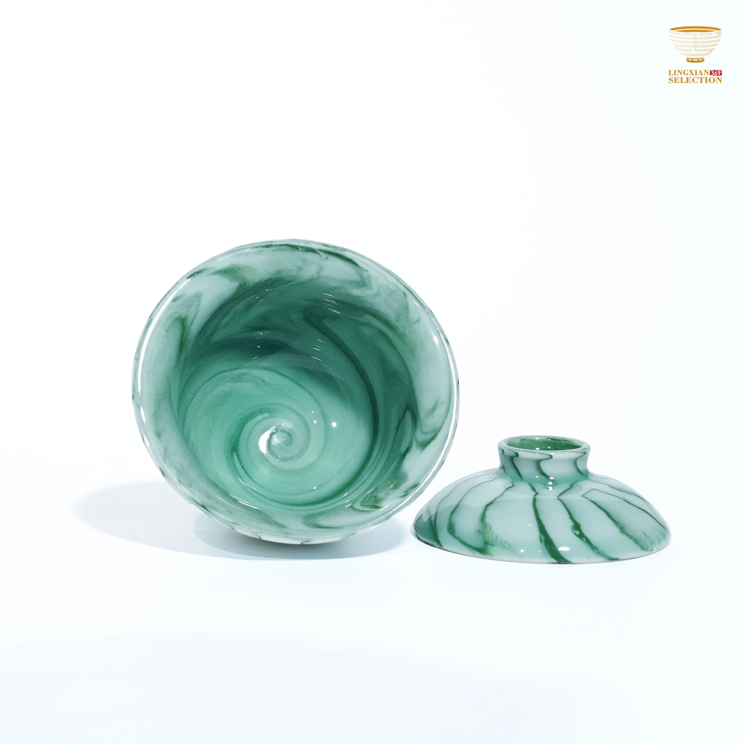 Liao Xinliang Celadon Marbled Gaiwan | Handmade Celadon Art Tea Ware | Elegant Textured Chinese Tea Set