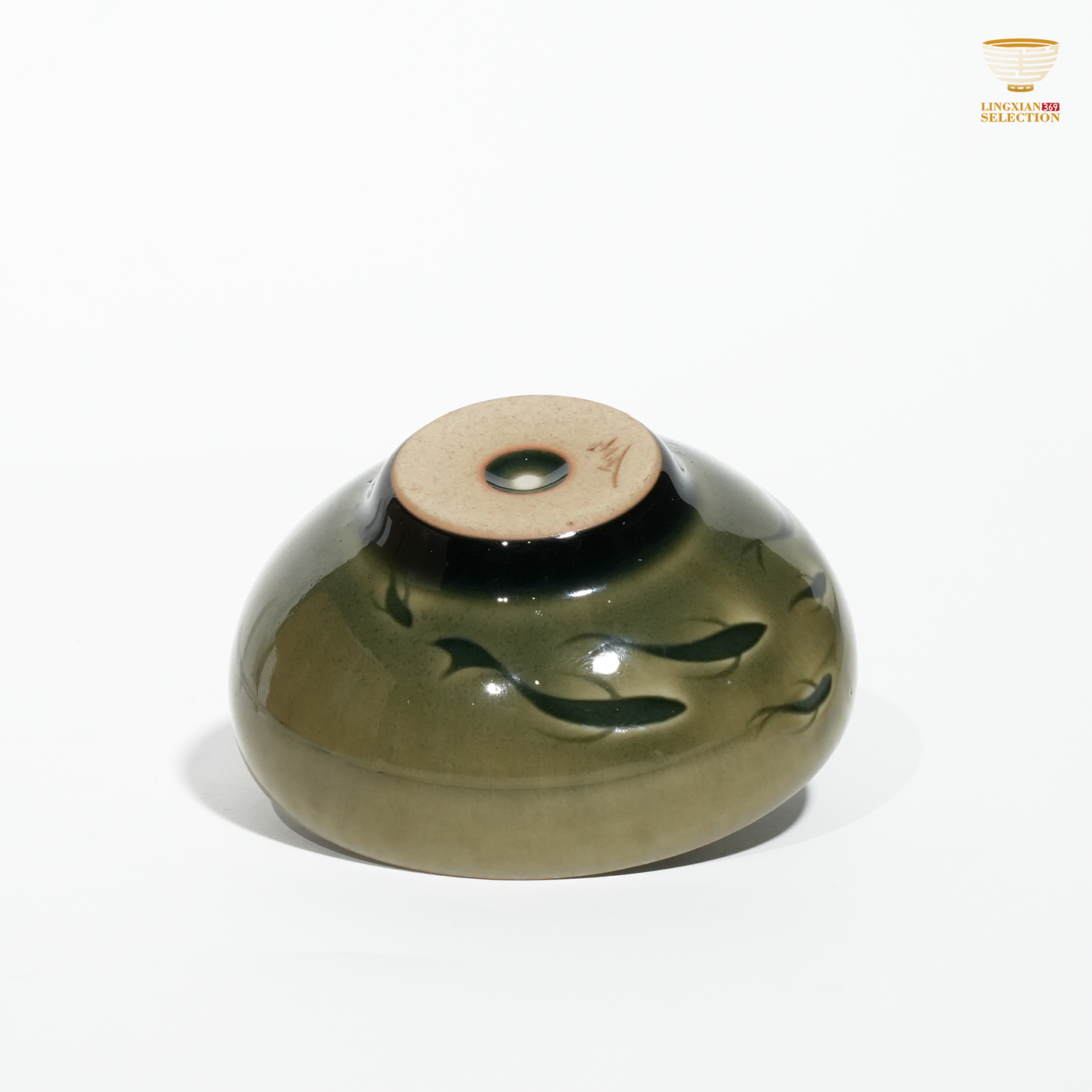 Longquan Celadon by Liao Xinliang Big Fish & Begonia Old Plum-Green Tea Cup & Meerschaum Tray Masterpiece of Craftsmanship & Tea Aesthetic Collection Drinkware