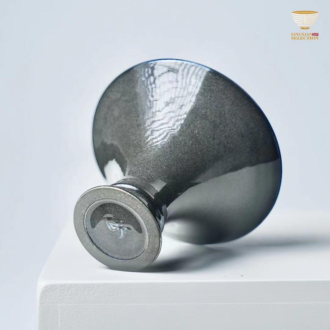 【BaiDing Kiln · Gray Shell Tall Bamboo Hat Teacup】|Handcrafted Gongfu Tea Bowl|Elegant Jian Zhan Style|Perfect for Traditional Brewing