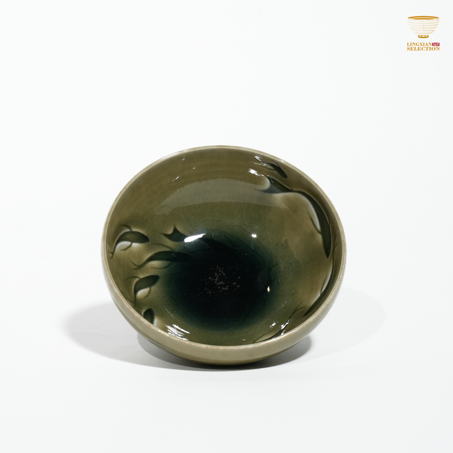 Longquan Celadon by Liao Xinliang Big Fish & Begonia Old Plum-Green Tea Cup & Meerschaum Tray Masterpiece of Craftsmanship & Tea Aesthetic Collection Drinkware