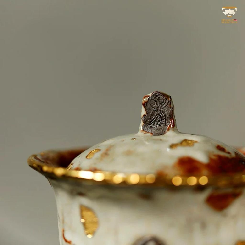 Wood Fire Shino Ware Dunhuang Gaiwan Aged Rock-Mineral Gaiwan Multi-functional for brewing, boiling, and serving tea Blend of traditional and modern aesthetics