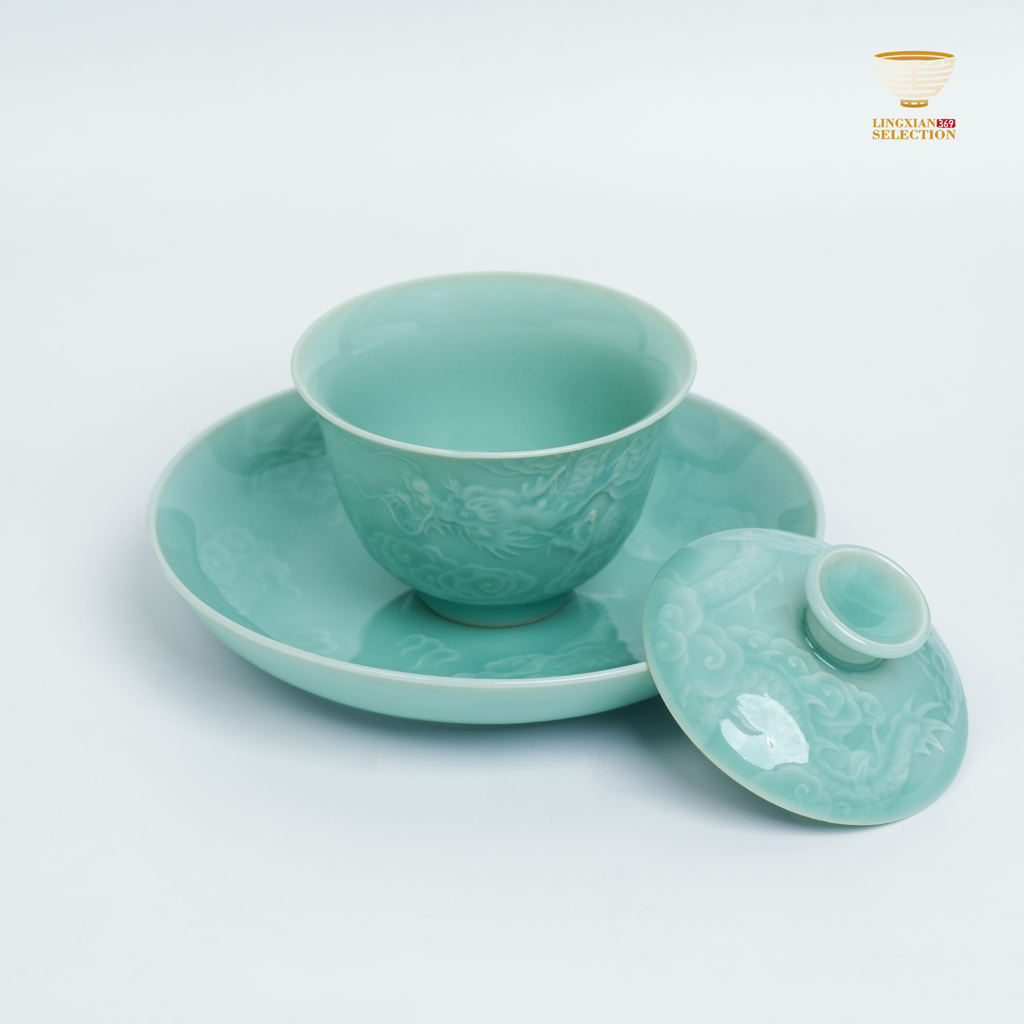 Lei Huixian · Dragon Relief Gaiwan| Longquan Celadon Handcrafted Teaware · Embossed Dragon Motif · Oriental Elegance
