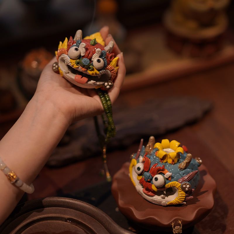 Little Dragon Dumpling Tea Pet & Incense Holder – Zodiac Dragon Gift, Handcrafted Porcelain – Traditional Chinese Gift