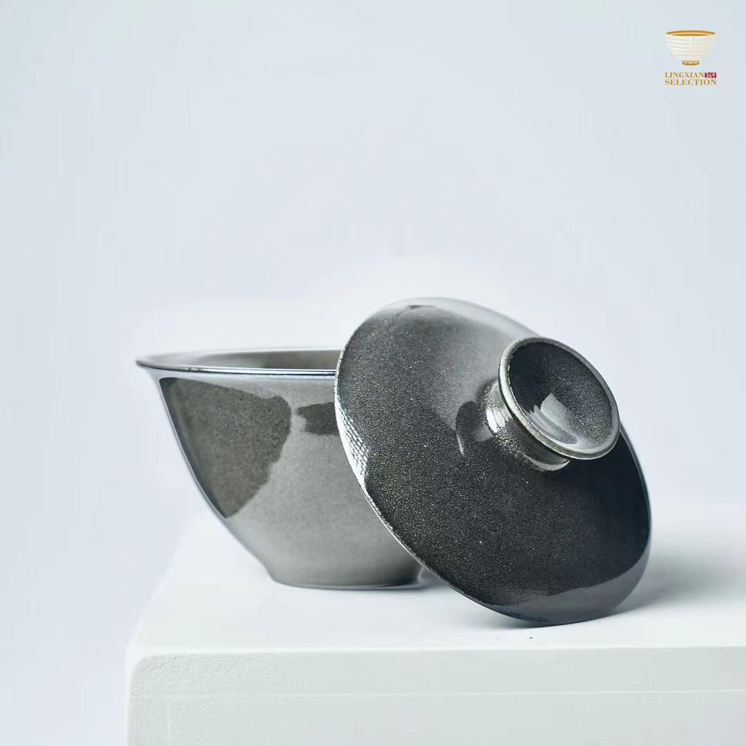 【BaiDing Kiln · Gray Shell Glaze Gaiwan】|Handcrafted Gongfu Tea Bowl|Elegant Jian Zhan Style|Perfect for Traditional Brewing