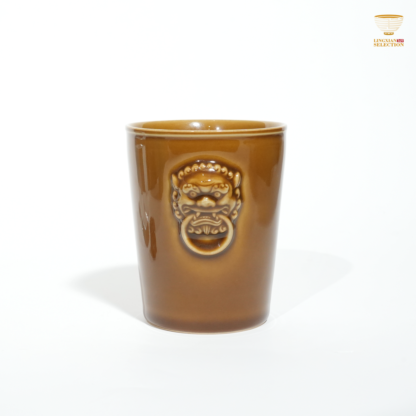 Liao Xinliang "Auspicious Wishes" Cola Cup | Handmade Celadon with Embossed Lion Motif | Chinese Symbolism Artistic Teaware
