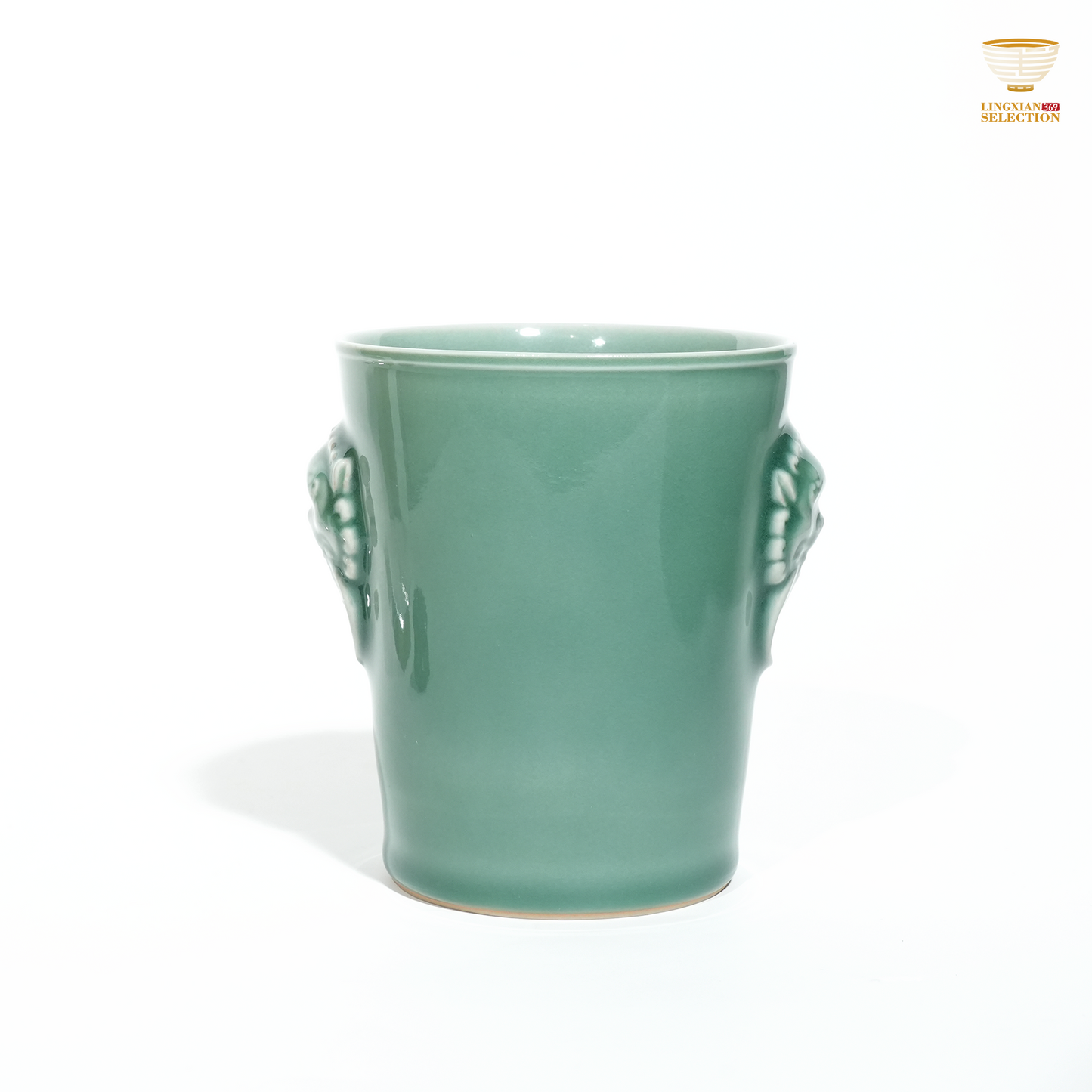 Liao Xinliang "Auspicious Wishes" Cola Cup | Handmade Celadon with Embossed Lion Motif | Chinese Symbolism Artistic Teaware