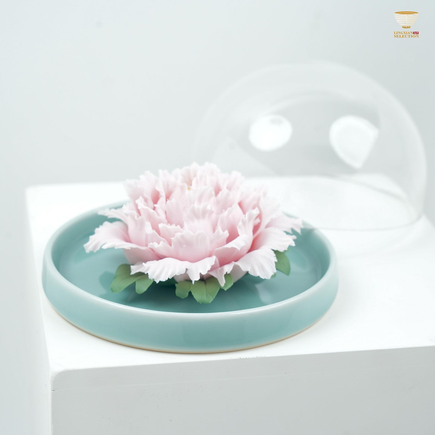 【Handcrafted Celadon Peony Ceramic Ornament From Lei Huixian】Fine Porcelain Flower Décor | Tea Table & Home Gift Display Piece