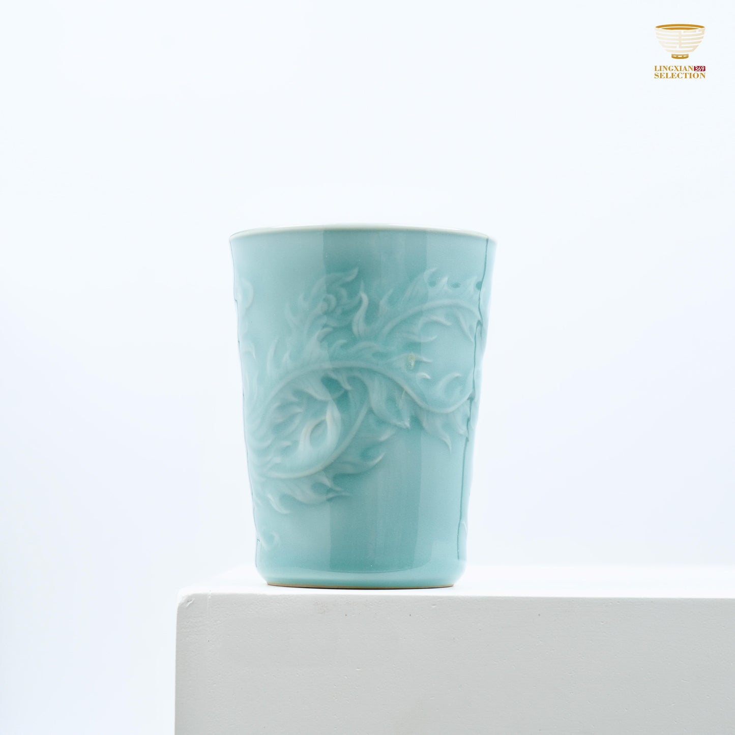 Celadon Dragon & Phoenix Embossed Cola Cup From Lei Huixian | Longquan High-Fired Porcelain | Ideal for Gift & Collectors