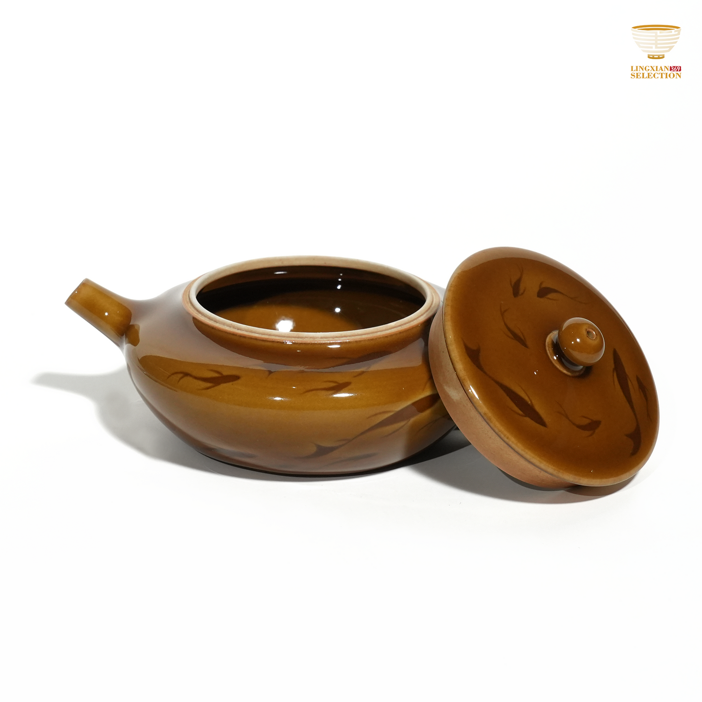 Liao Xinliang "Autumn Waters" Big Fish & Begonia Teapot | Celadon Art Ceramic Cup | Handmade · Minimalist & Elegant Drinking Cup