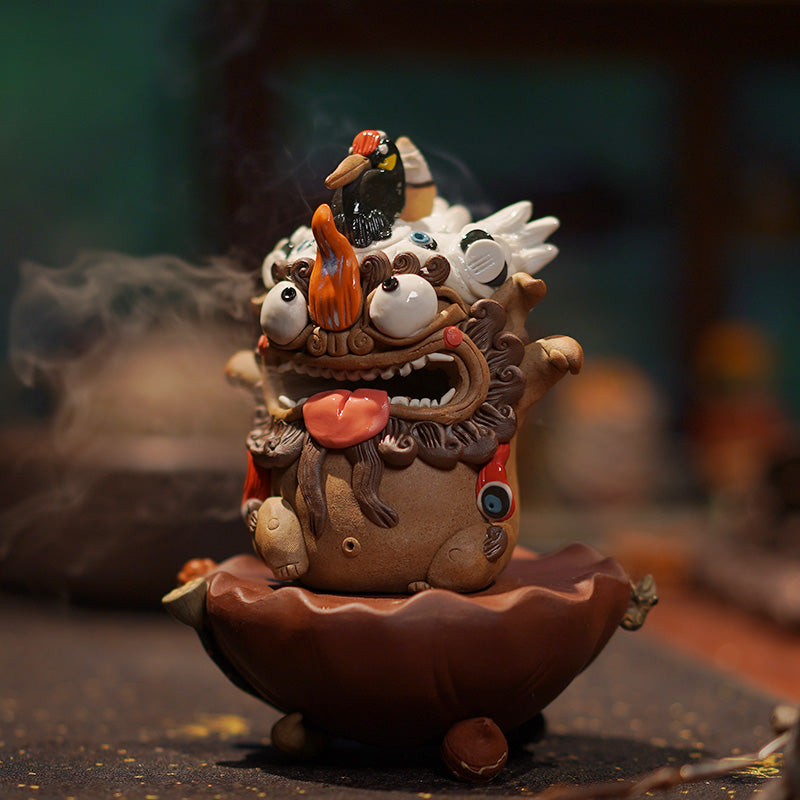 Celestial Crane & Pixiu Jingdezhen Handmade Tea Pet – Backflow Incense Burner | Traditional Chinese Gift