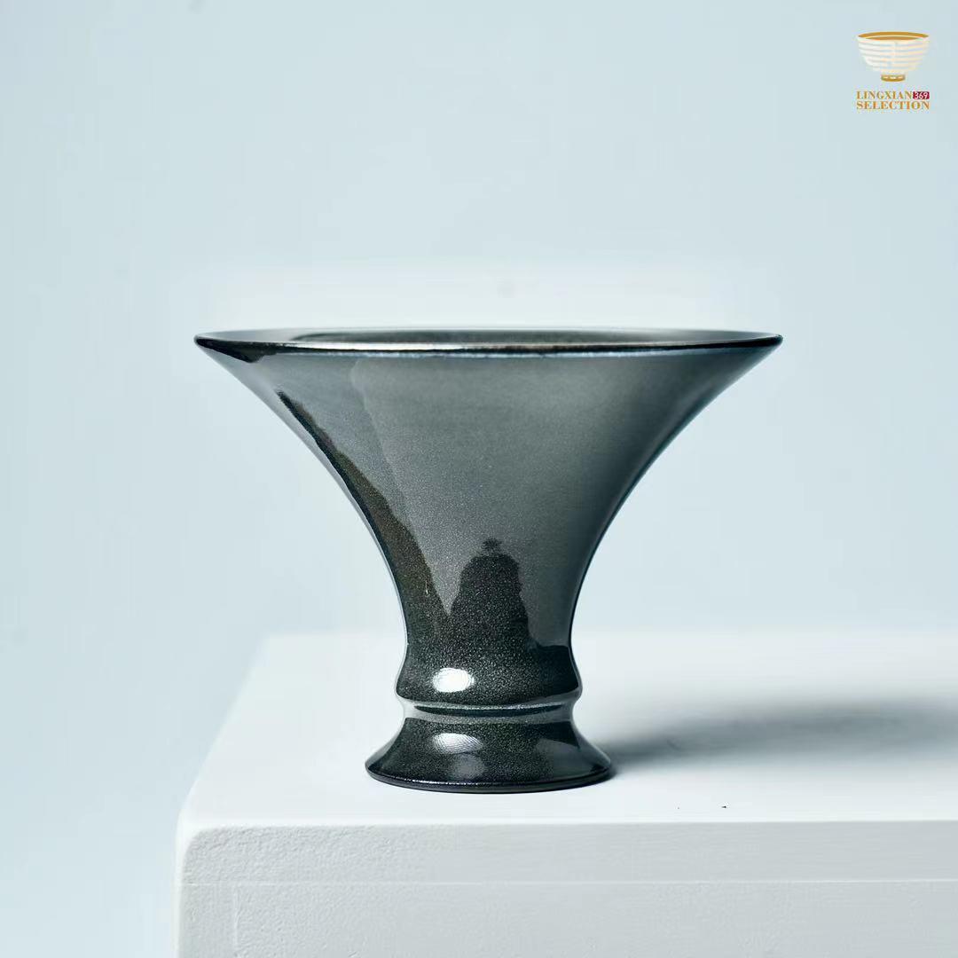 【BaiDing Kiln · Gray Shell Tall Bamboo Hat Teacup】|Handcrafted Gongfu Tea Bowl|Elegant Jian Zhan Style|Perfect for Traditional Brewing
