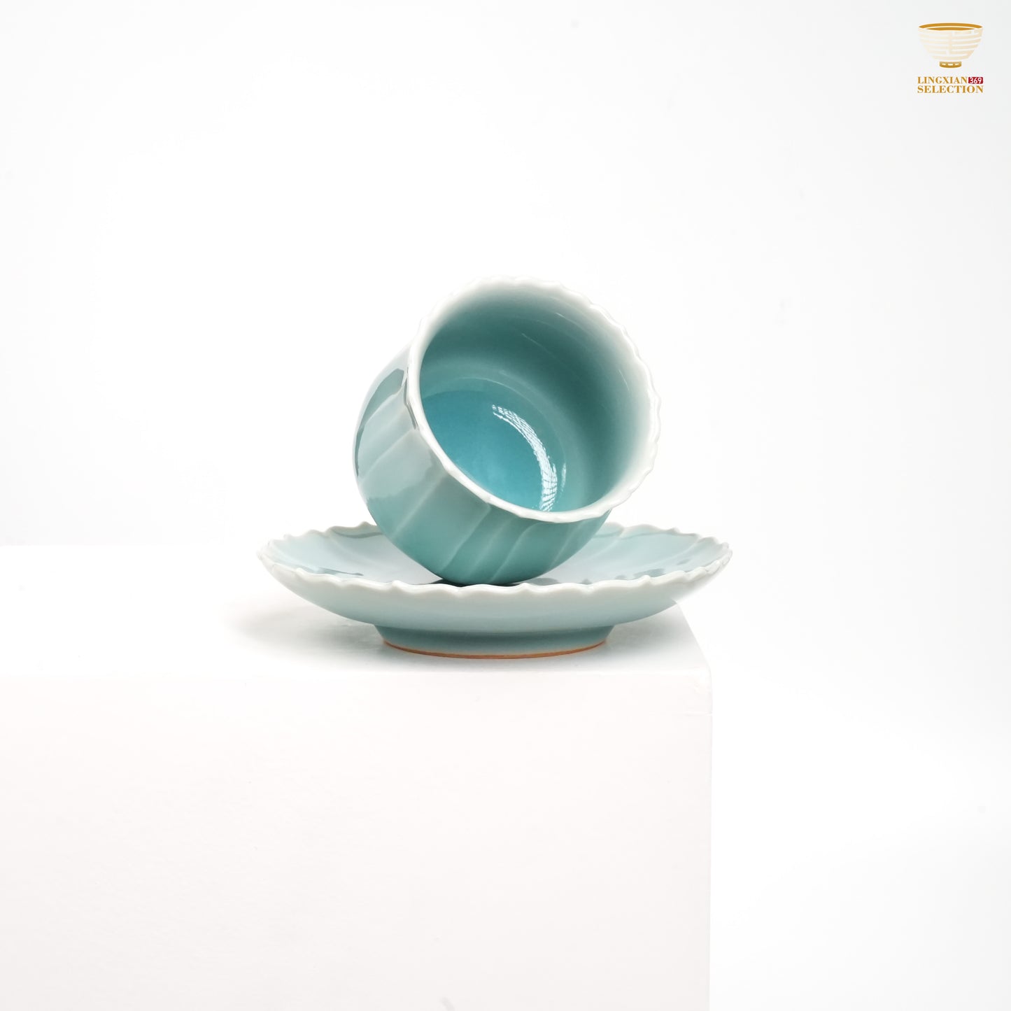 Jin Hongyang · Celadon Lotus Teacup & Pink Blue Saucer Set|Handcrafted Porcelain · One Cup One Saucer · Elegant as a Lotus ChatGPT