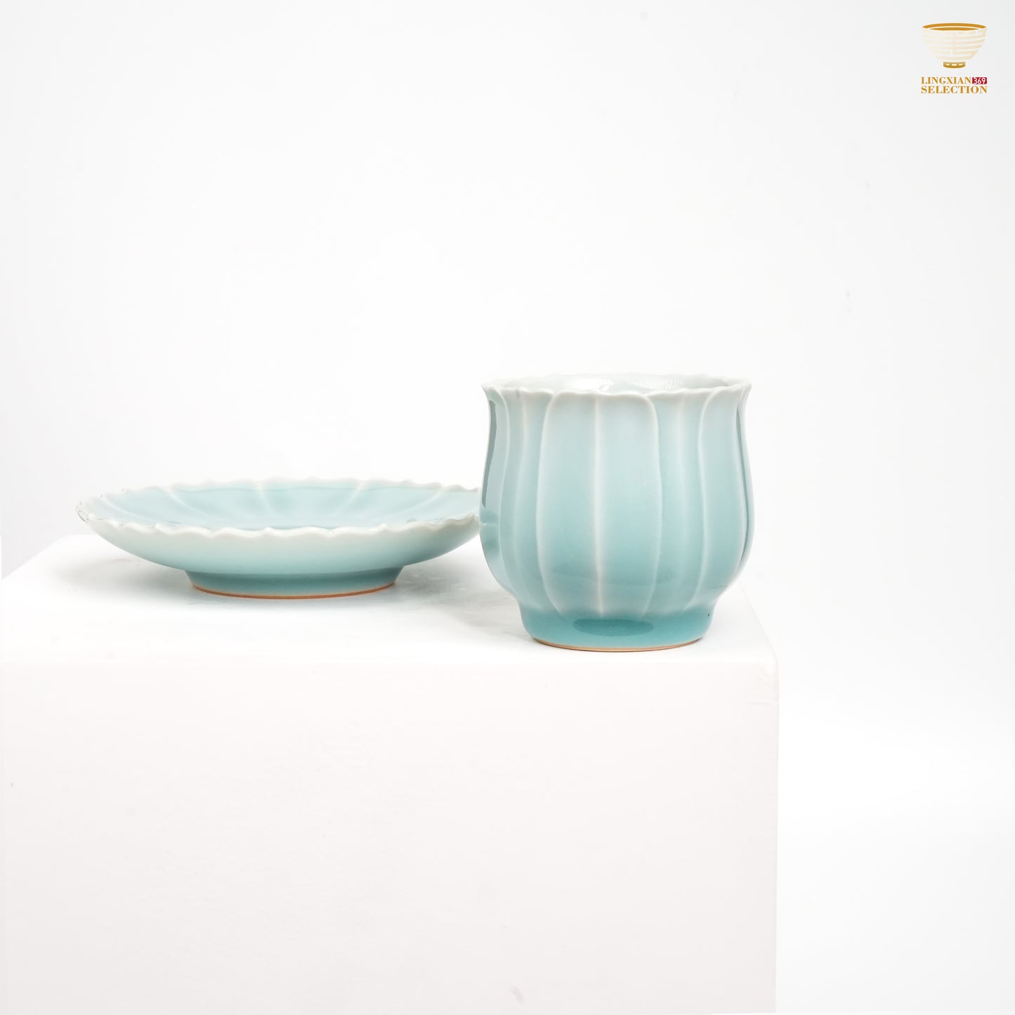 Jin Hongyang · Celadon Lotus Teacup & Pink Blue Saucer Set|Handcrafted Porcelain · One Cup One Saucer · Elegant as a Lotus ChatGPT