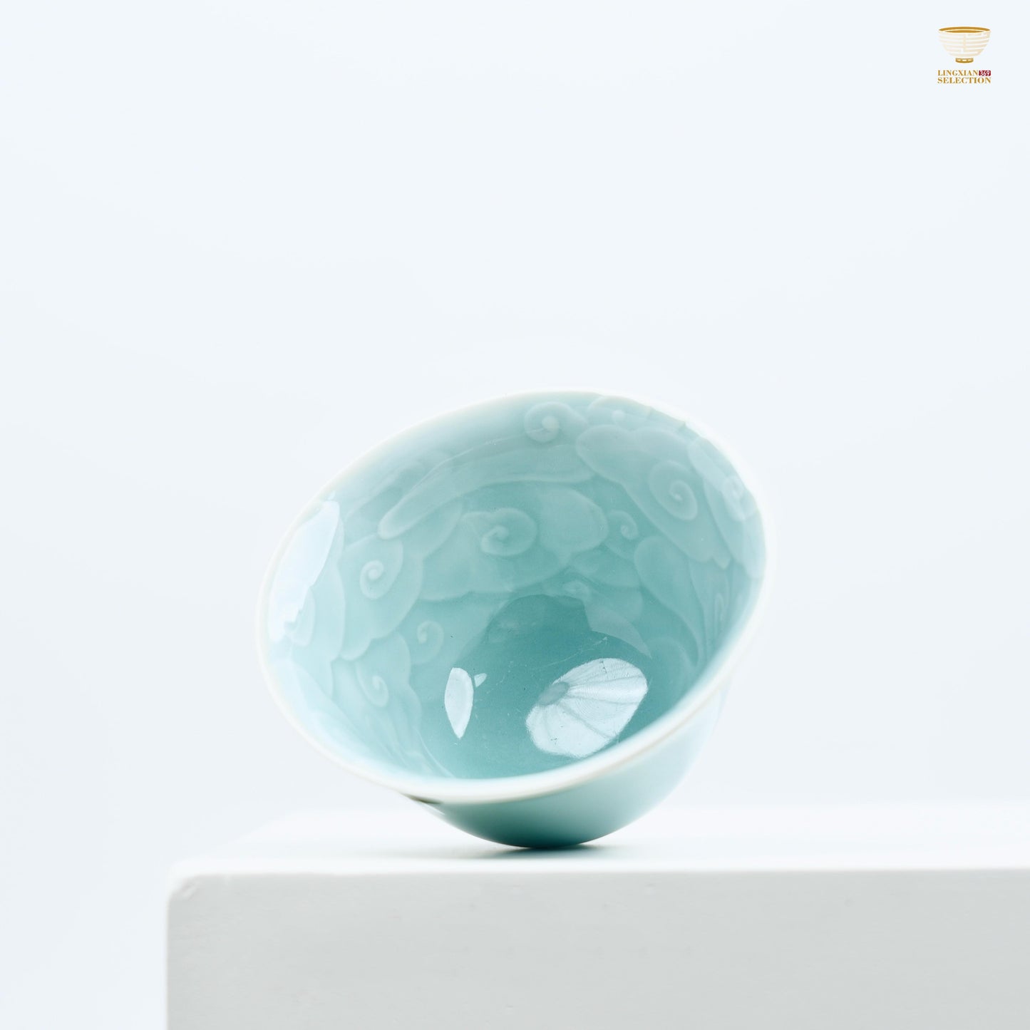 Celadon Relief Teacup by Lei Huixian | Glossy Jade-Like Glaze | Ideal for Daily Use or Gifting | Affordable Artisan Craft