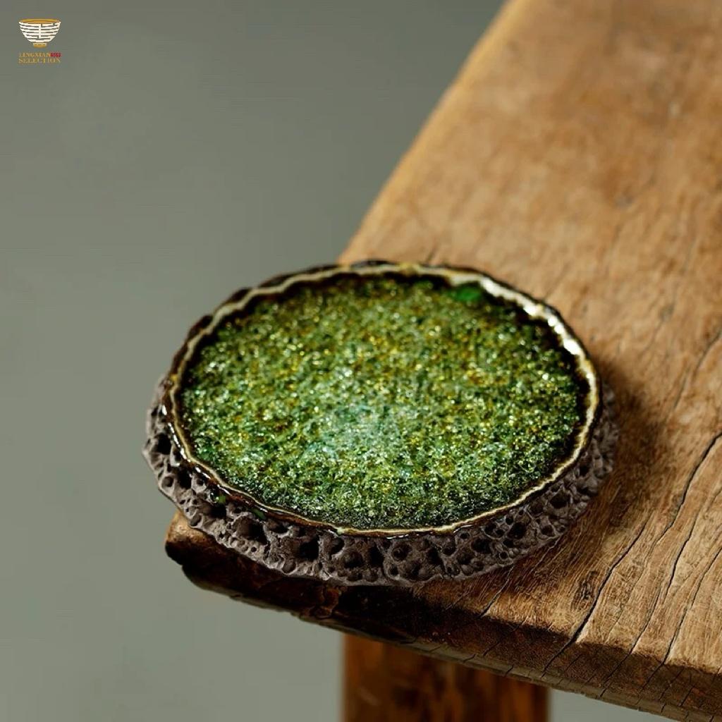 Handmade Taihu Lake Stone Plate/Pot Holder Aged Rock-Mineral Plate/Pot Holder Home & Office Use Tea Room Display