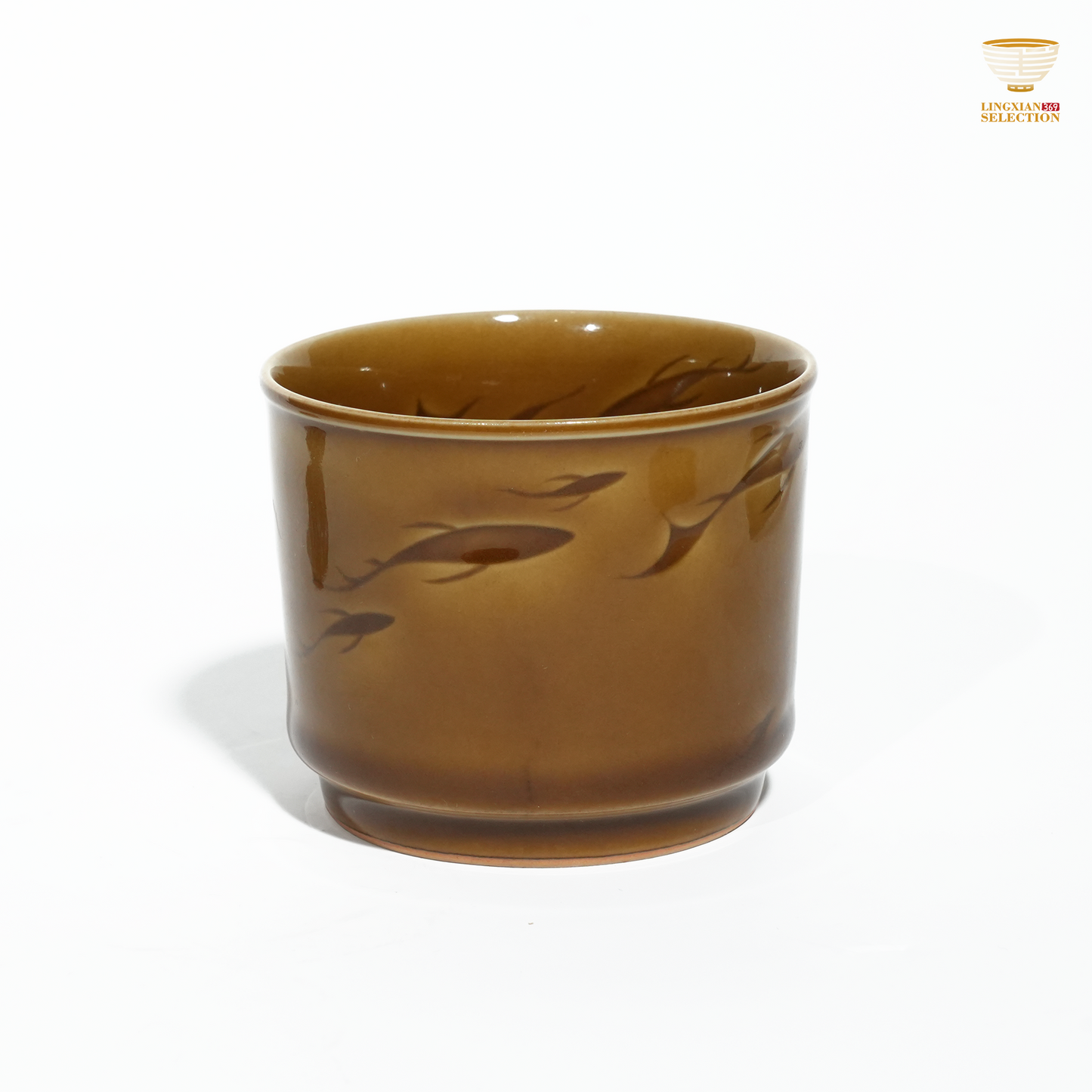 Liao Xinliang "Autumn Waters" Big Fish & Begonia Horizon Teacup | Celadon Art Ceramic Cup | Handmade · Minimalist & Elegant Drinking Cup