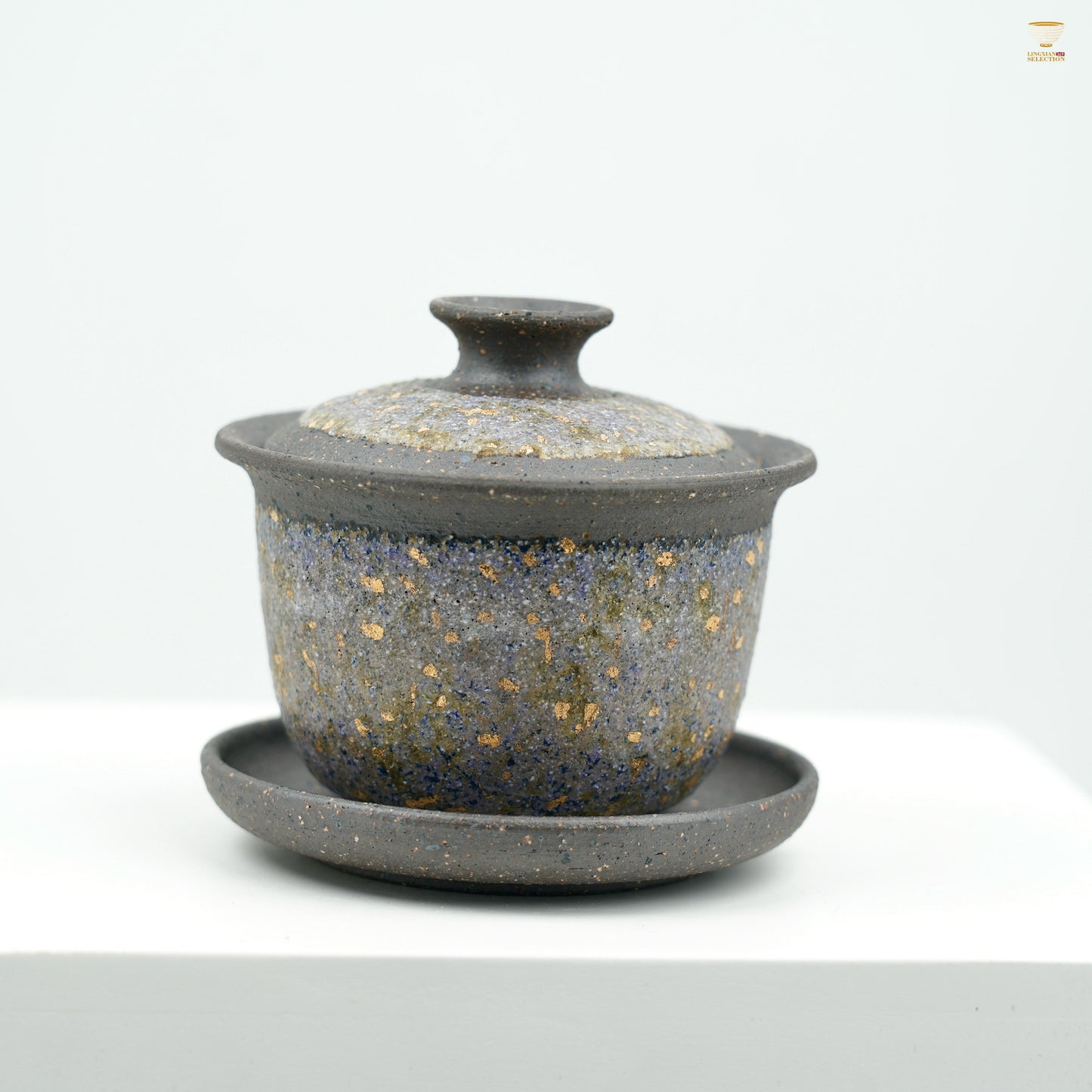 Gaoyue Aged Rock-Mineral Glaze Crystal Gaiwan | Handcrafted Teaware | Oriental Three-Piece Tea Bowl Set