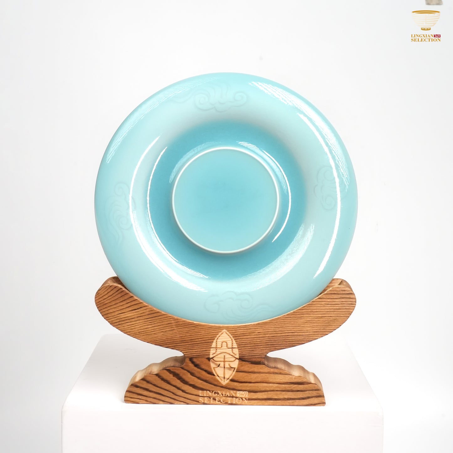 Jin Hongyang · Celadon Pink Blue Dragon, Soaring Crane & Auspicious Cloud Teapot Saucer|High-Temperature Firing · Embossed Relief Motif · Artisan Handcrafted · Elegant Gifting Choice