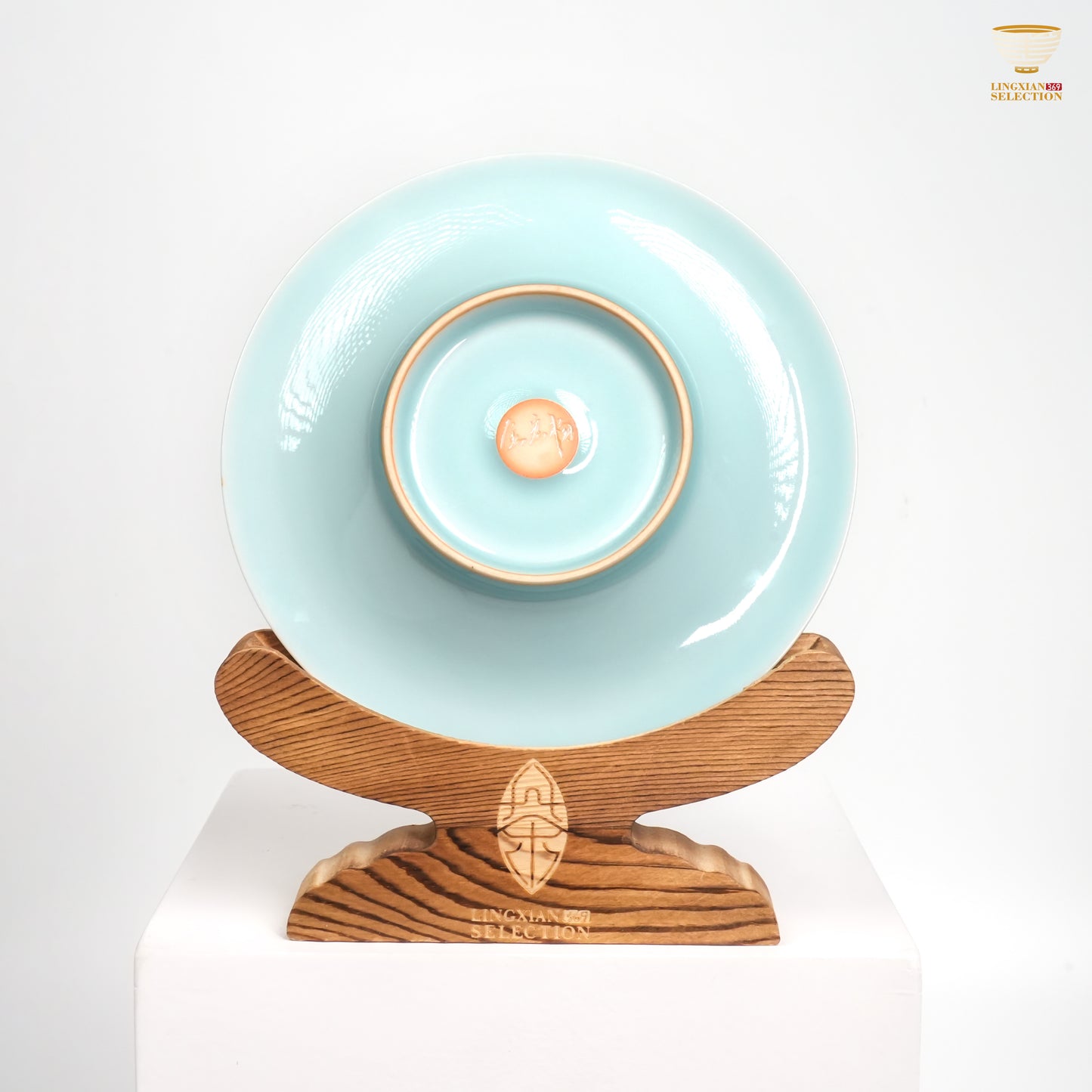 Jin Hongyang · Celadon Pink Blue Dragon, Soaring Crane & Auspicious Cloud Teapot Saucer|High-Temperature Firing · Embossed Relief Motif · Artisan Handcrafted · Elegant Gifting Choice