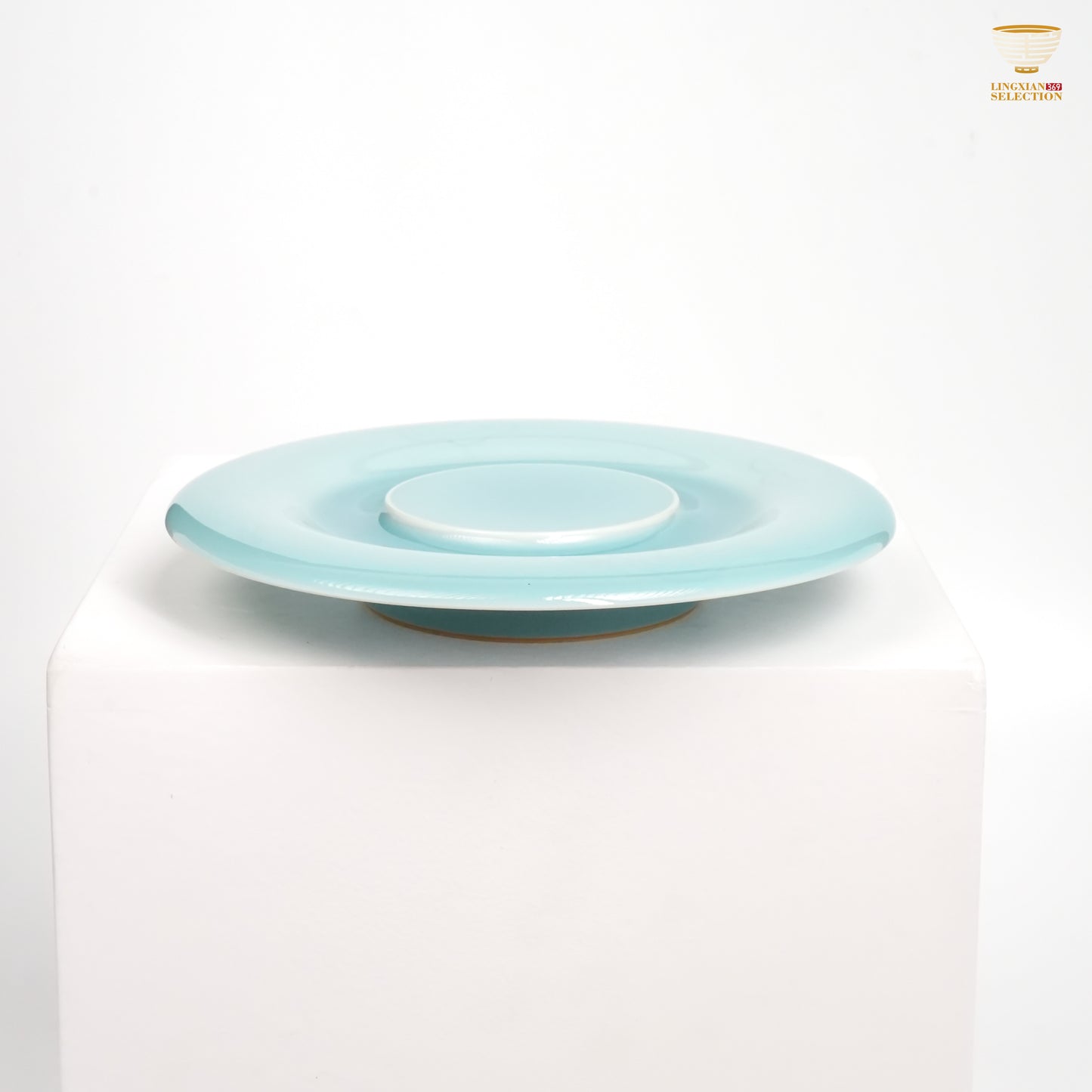 Jin Hongyang · Celadon Pink Blue Dragon, Soaring Crane & Auspicious Cloud Teapot Saucer|High-Temperature Firing · Embossed Relief Motif · Artisan Handcrafted · Elegant Gifting Choice