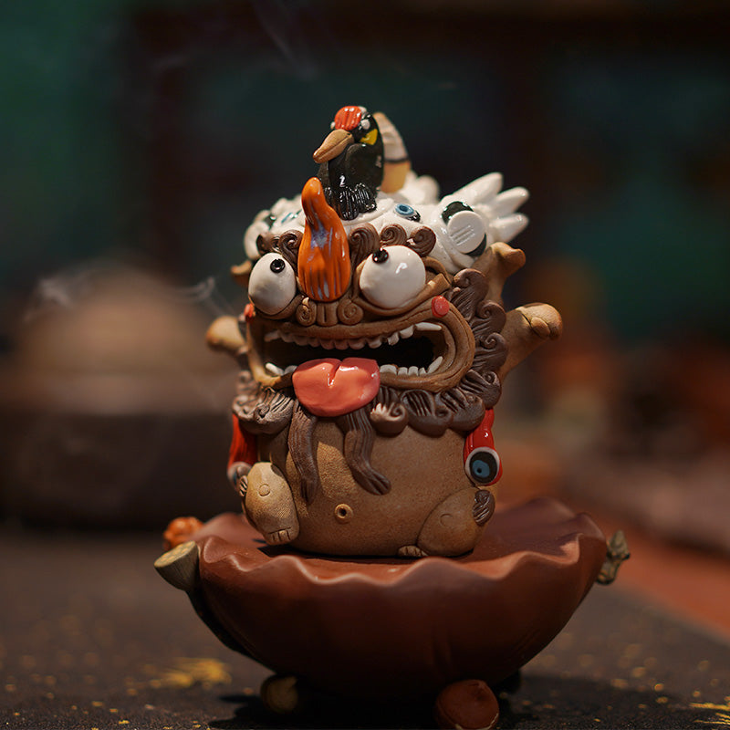 Celestial Crane & Pixiu Jingdezhen Handmade Tea Pet – Backflow Incense Burner | Traditional Chinese Gift