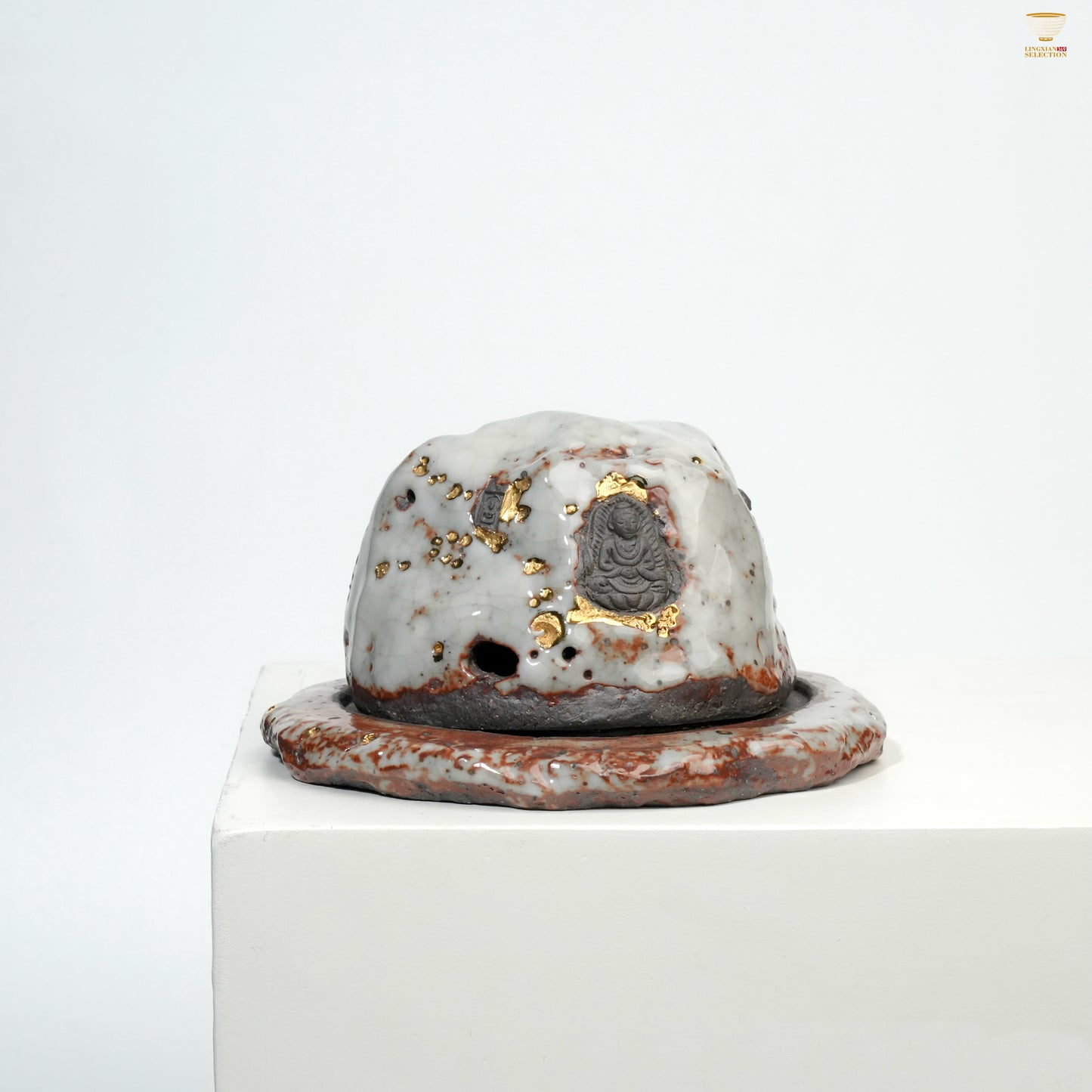 Gao Yue · Shino Ware Incense Burner|Handmade Wood-Fired Ceramic · Natural Stone Texture · Kintsugi Aesthetics · Zen Art Decor