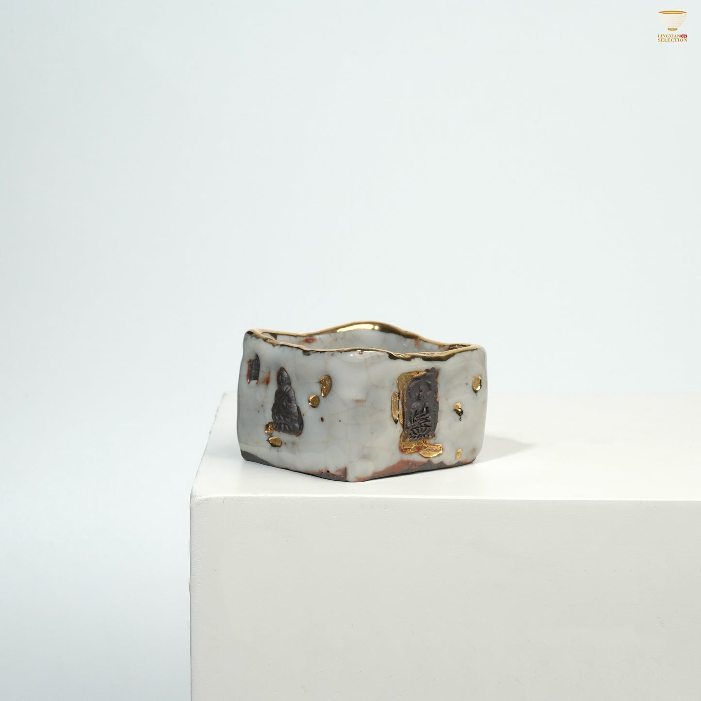 Gao Yue · Shino Ware Dunhuang Buddha Teacup | Handmade Wood-Fired Ceramic Cup | Buddha Relief · Kintsugi Art · Collectible Zen Teaware