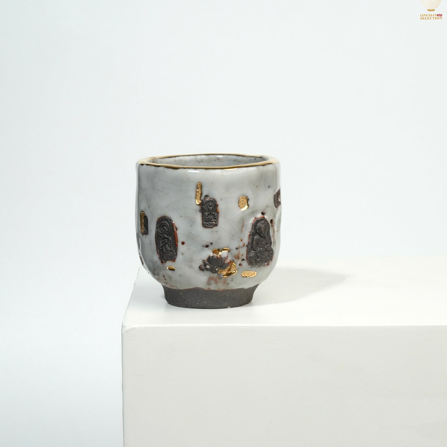 Gao Yue · Shino Ware Dunhuang Buddha Teacup | Handmade Wood-Fired Ceramic Cup | Buddha Relief · Kintsugi Art · Collectible Zen Teaware