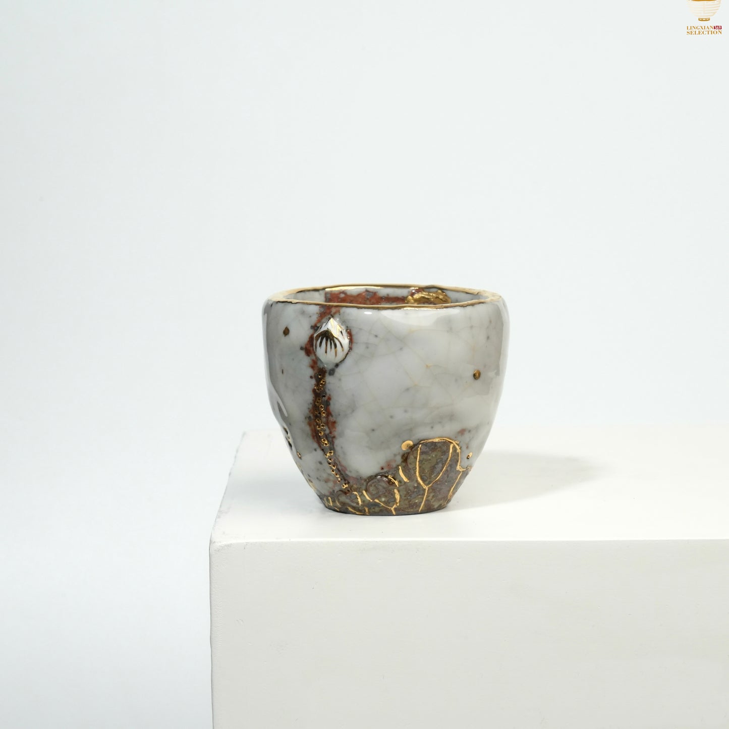 Gao Yue · Shino Lotus Teacup|Handcrafted Wood-Fired · Zen-Inspired Lotus Motif · Wabi-Sabi Aesthetics · Masterfully Crafted Elegance