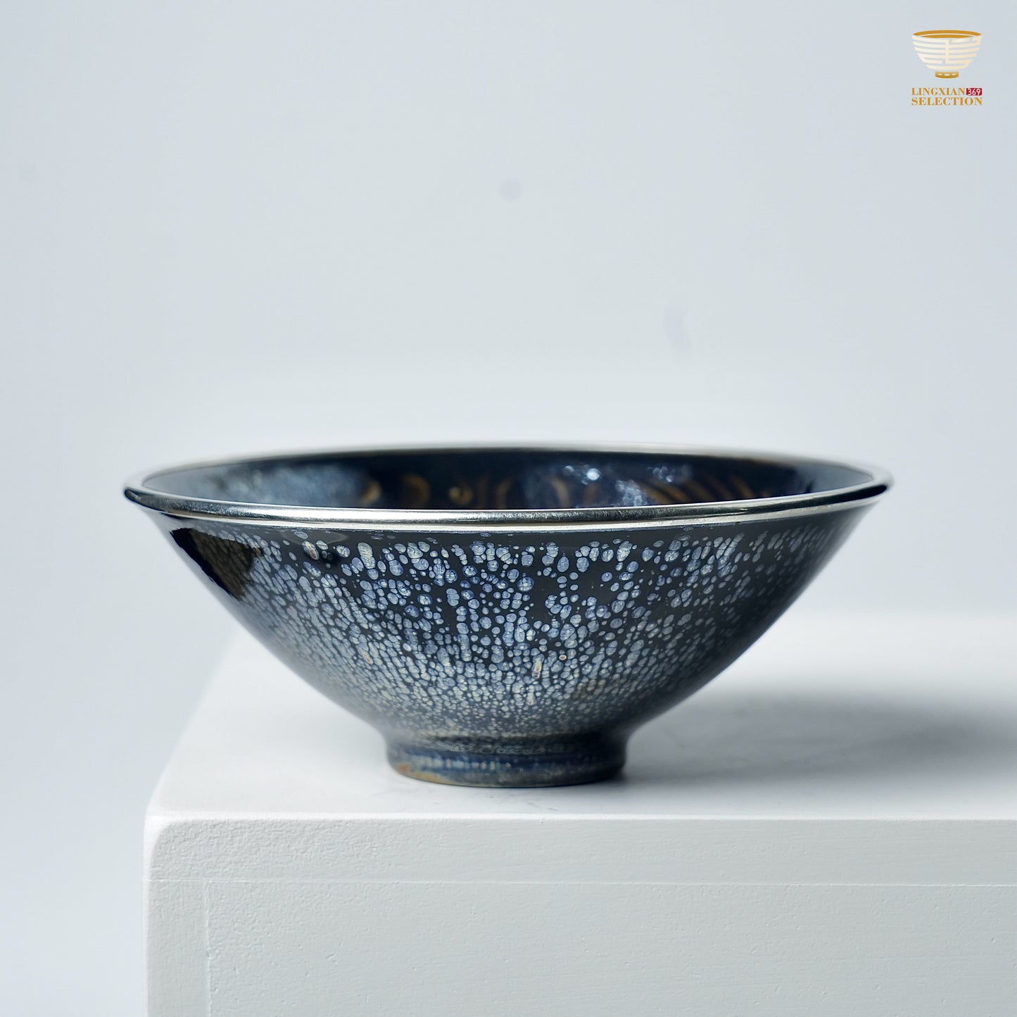 【Hidden Dragon and Phoenix Silver Ring Teacup from BaiDing】 Silver-Rim Jian Zhan Tea Cup – Handmade Bamboo Hat Shaped Cup with Dragon & Phoenix Relief, Iridescent Black Glaze, Collector's Kung Fu Teaware