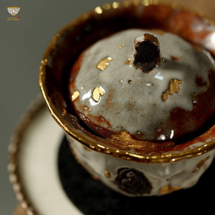 Wood Fire Shino Ware Dunhuang Gaiwan Aged Rock-Mineral Gaiwan Multi-functional for brewing, boiling, and serving tea Blend of traditional and modern aesthetics