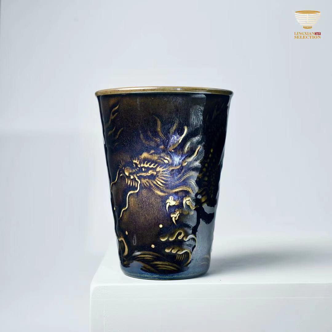 Baiding “Hidden Dragon” Cola Cup | Jian Zhan Ceramic Tumbler · Handcrafted Dragon Relief · Unique Oriental Aesthetic | Tea & Beverage Collectible