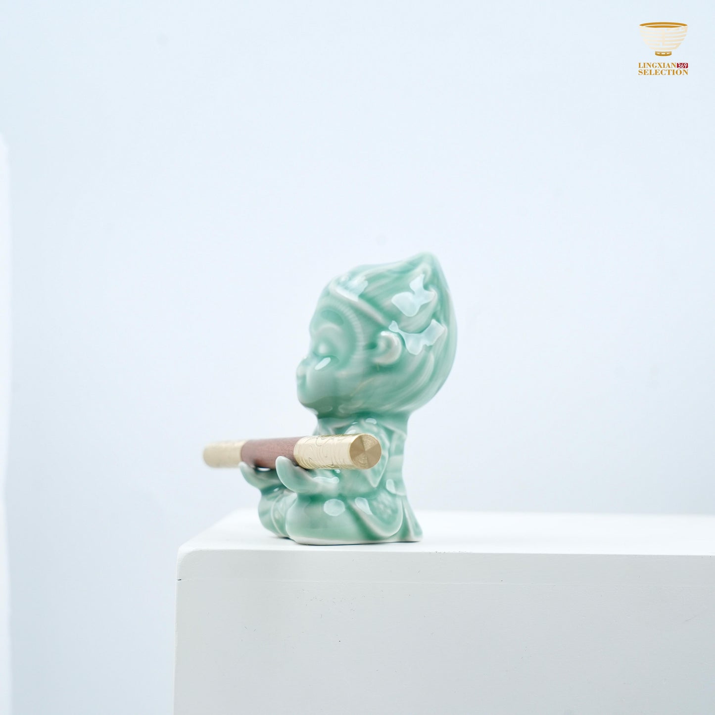 Celadon Monkey King Figurine Tea Knife From Lei Huixian|Hidden Tea Knife in Golden Staff|Kung Fu Tea Accessory & Collectible