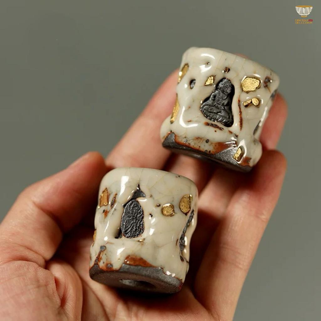 Wood Fire Shino Ware Dunhuang Lid-Holder Aged Rock-Mineral Lid-Holder Ideal for collectors of artisan teaware Hand-carved with exquisite detailing