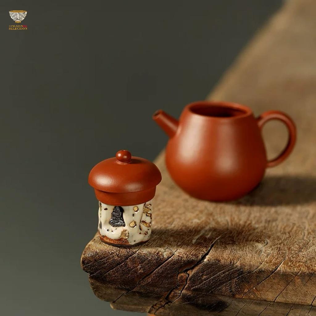 Wood Fire Shino Ware Dunhuang Lid-Holder Aged Rock-Mineral Lid-Holder Ideal for collectors of artisan teaware Hand-carved with exquisite detailing